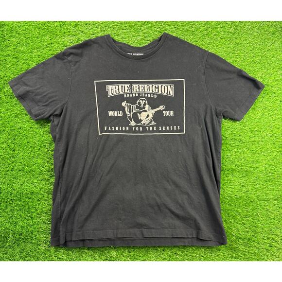 True Religion Brand Jeans T-Shirt Mens L Black Buddha Logo Graphic Relaxed Fit - Picture 1 of 8